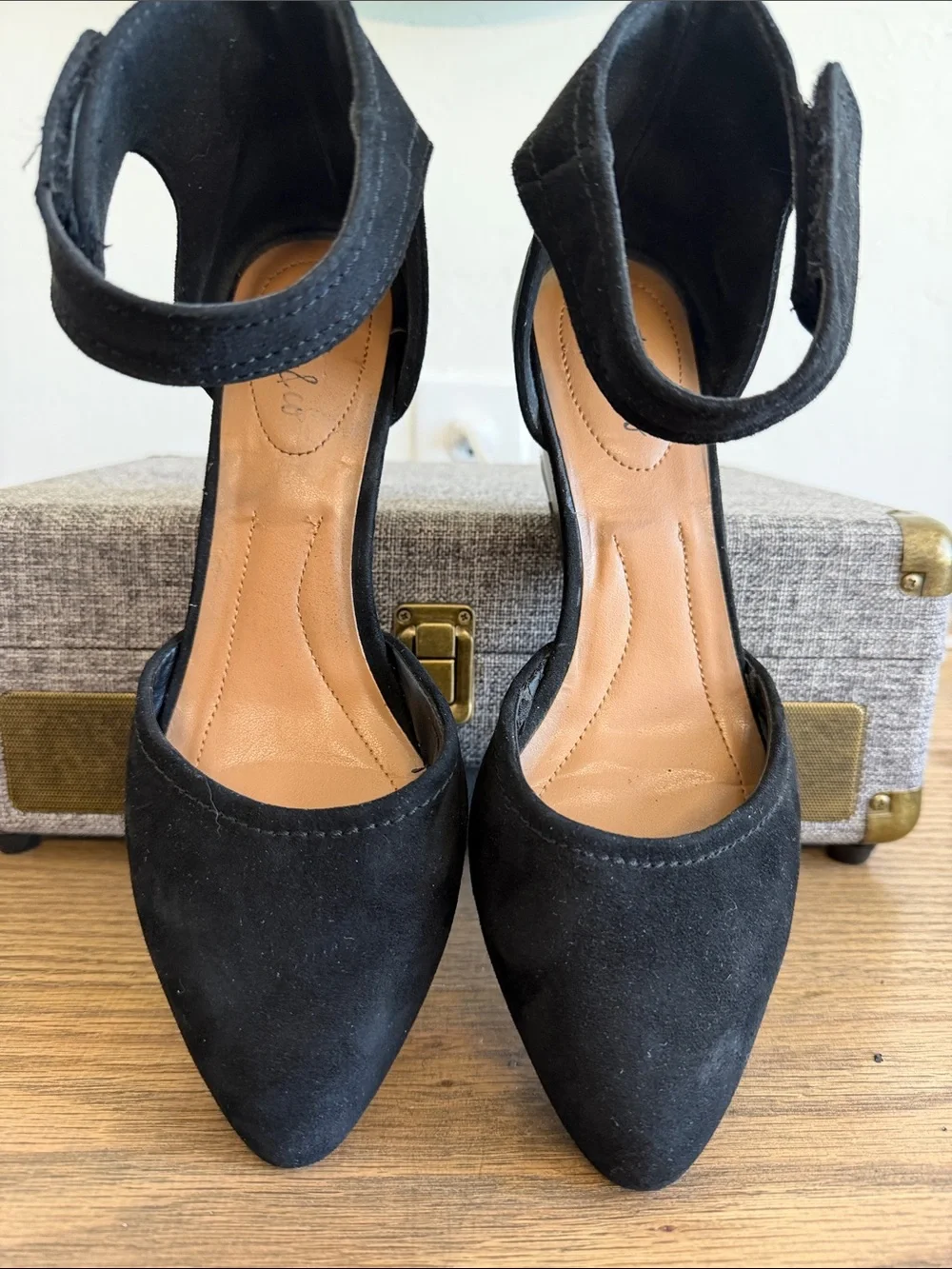 Style & Co. Black Suede Ankle-Strap Wedge Pumps